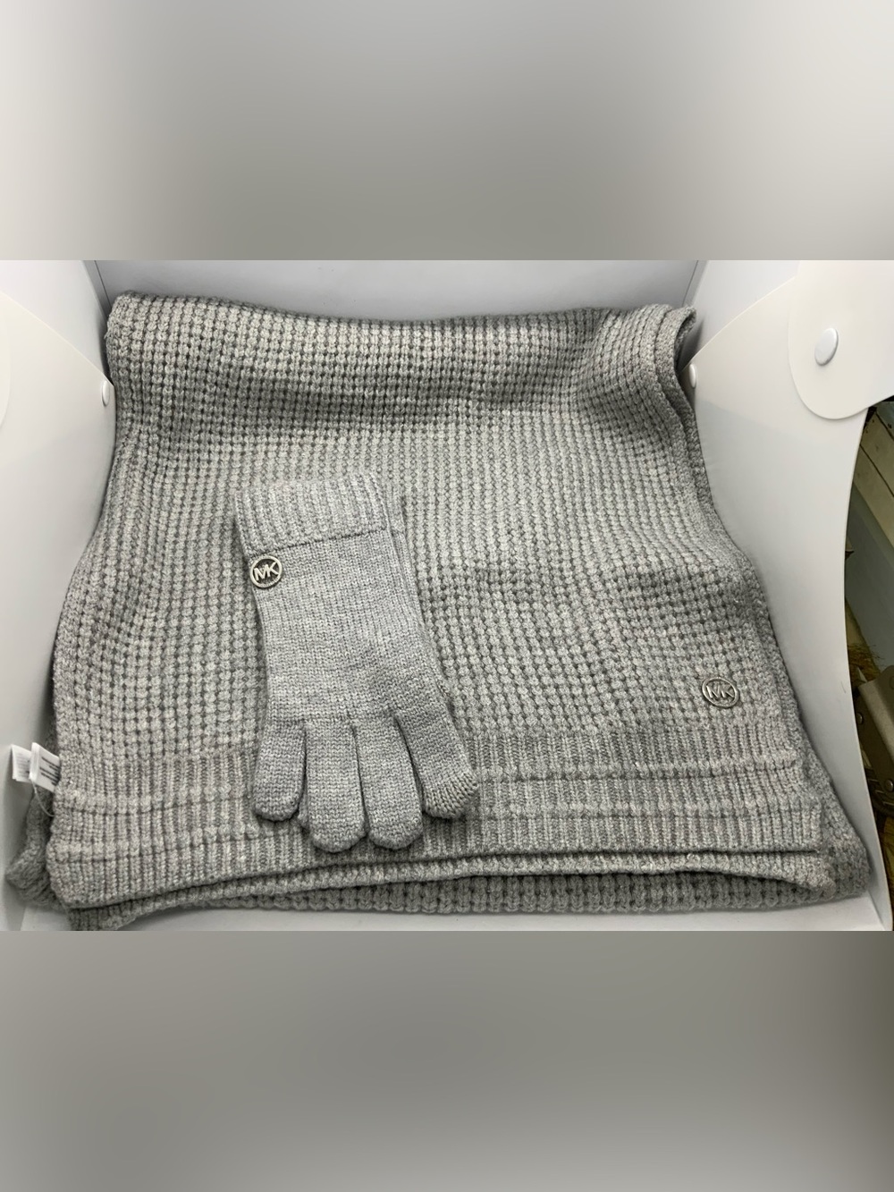 MICHAEL Michael Kors Gray Knit Scarf and Glove Set